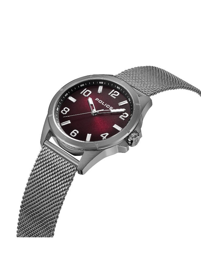 POLICE Men's Barwara Burgundy Dial Gunmetal Stainless Steel Bracelet Analog Watch - 45mm - Image 2