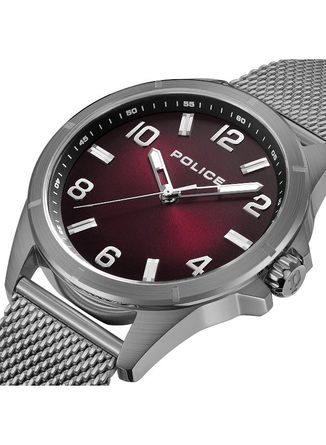 POLICE Men's Barwara Burgundy Dial Gunmetal Stainless Steel Bracelet Analog Watch - 45mm - Image 4