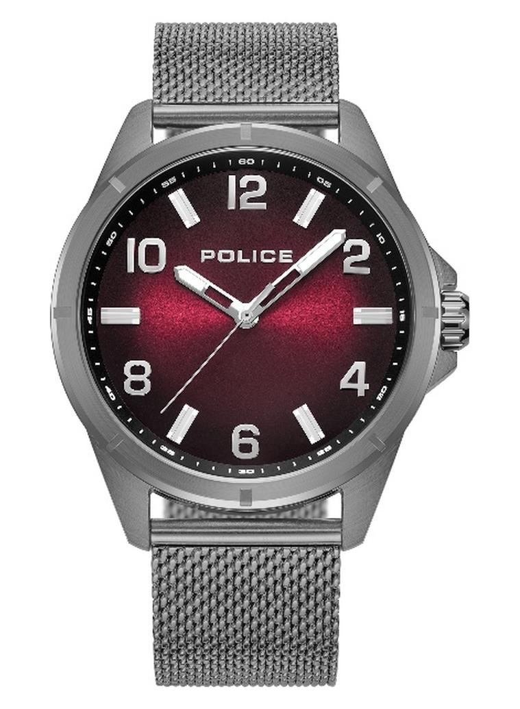 POLICE Men's Barwara Burgundy Dial Gunmetal Stainless Steel Bracelet Analog Watch - 45mm - Image 1