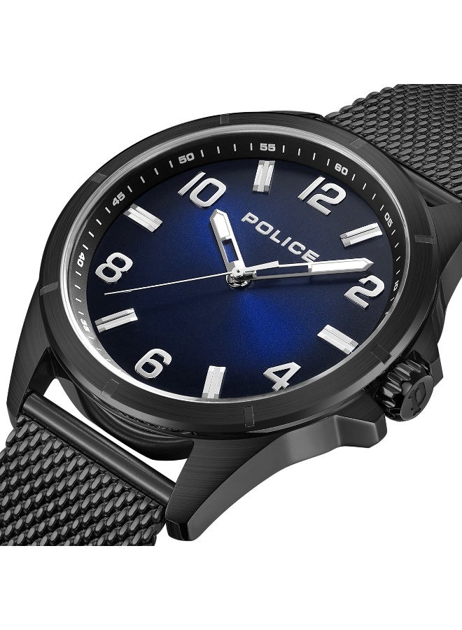 POLICE Men's Barwara Blue Dial Black Stainless Steel Bracelet Analog Watch - 45mm - Image 4
