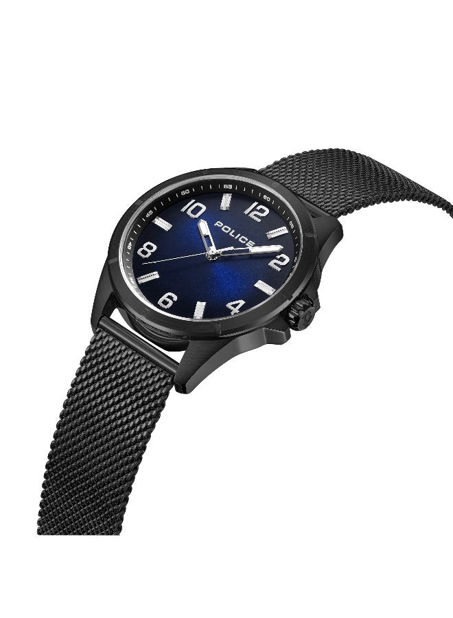 POLICE Men's Barwara Blue Dial Black Stainless Steel Bracelet Analog Watch - 45mm - Image 2