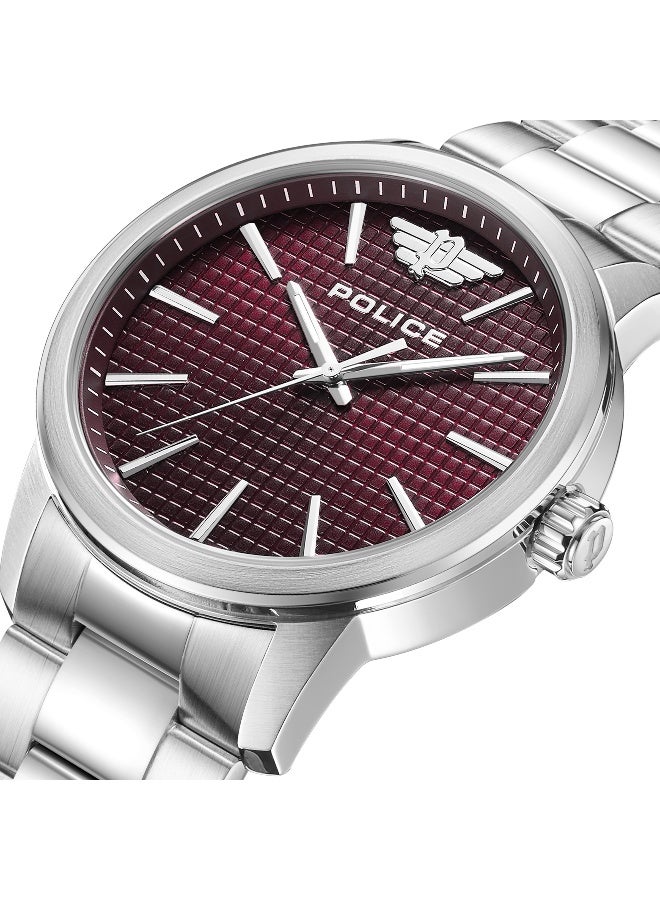 بوليس Men's Raho Burgundy Dial Silver Stainless Steel Bracelet Analog Watch - 44mm - Image 4