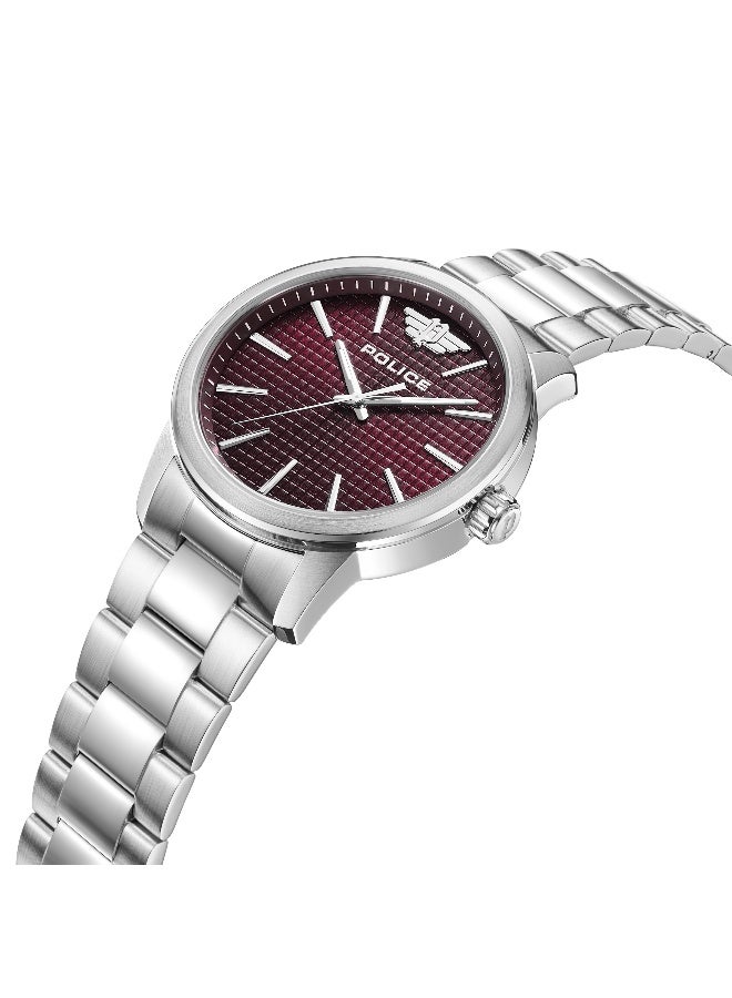 بوليس Men's Raho Burgundy Dial Silver Stainless Steel Bracelet Analog Watch - 44mm - Image 2