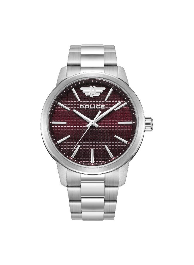 POLICE Men's Raho Burgundy Dial Silver Stainless Steel Bracelet Analog Watch - 44mm - Image 1