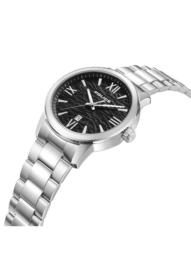 بوليس ساعة راهو أنالوج بقرص أسود وحزام فضي من الفولاذ المقاوم للصدأ - 44 مم - Image 2