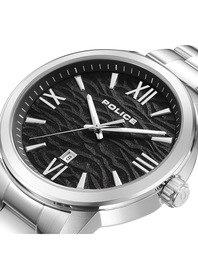 بوليس ساعة راهو أنالوج بقرص أسود وحزام فضي من الفولاذ المقاوم للصدأ - 44 مم - Image 3