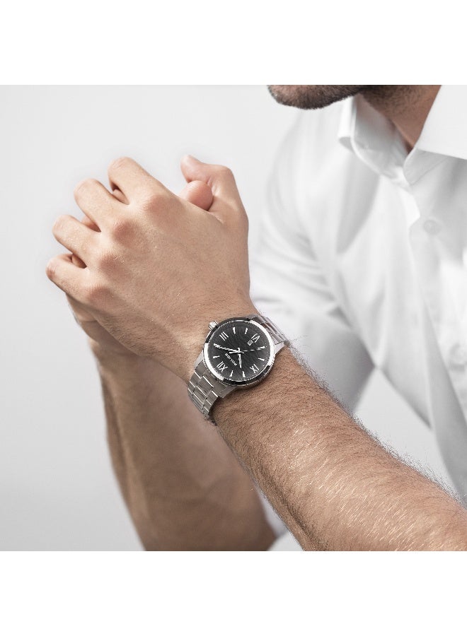 بوليس ساعة راهو أنالوج بقرص أسود وحزام فضي من الفولاذ المقاوم للصدأ - 44 مم - Image 5