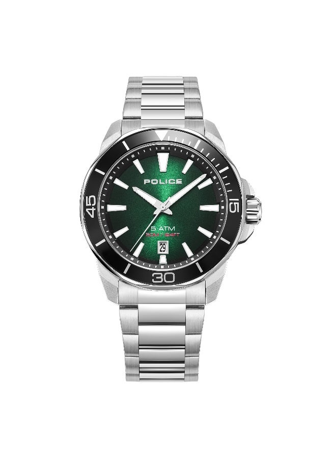 POLICE Men's Thornton Green Dial Silver Metal Bracelet Analog Watch - 43mm - Image 1