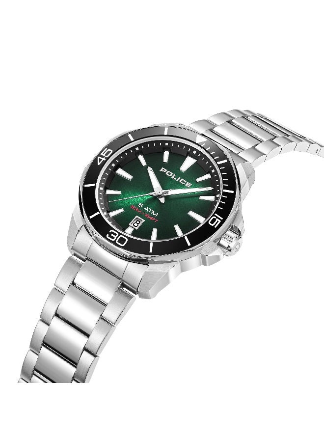 POLICE Men's Thornton Green Dial Silver Metal Bracelet Analog Watch - 43mm - Image 2