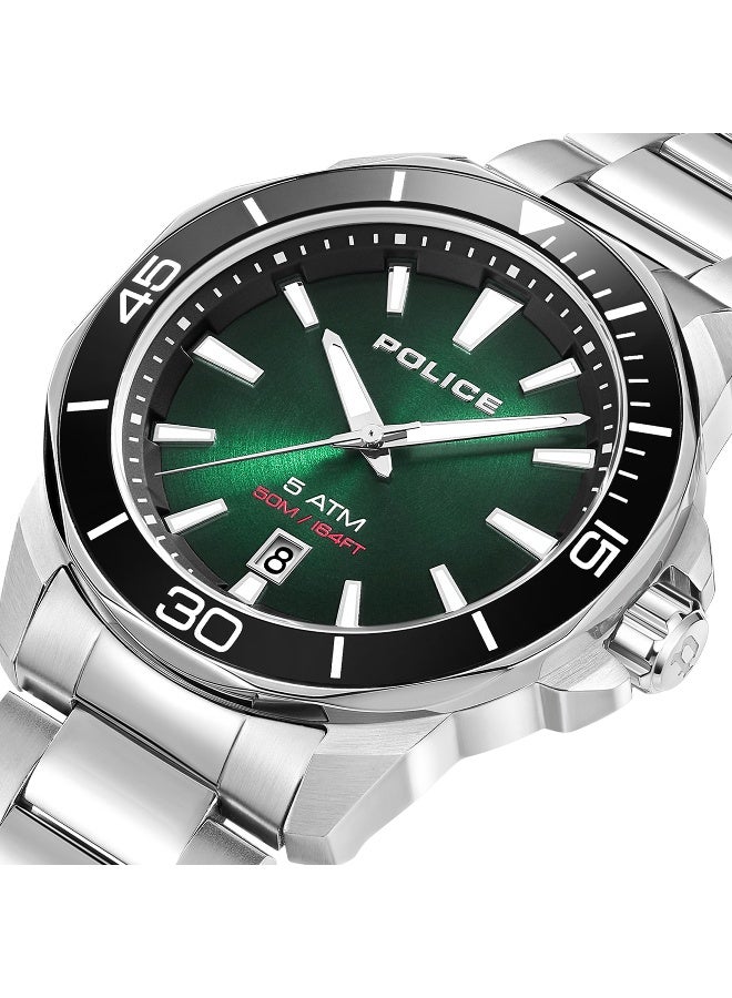POLICE Men's Thornton Green Dial Silver Metal Bracelet Analog Watch - 43mm - Image 4
