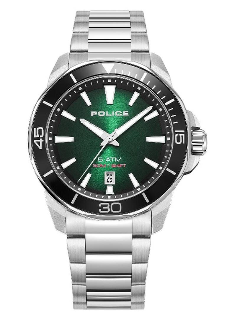 بوليس ساعة أنالوج برباط معدني فضي بقرص أخضر من ثورنتون - 43 مم - Image 1