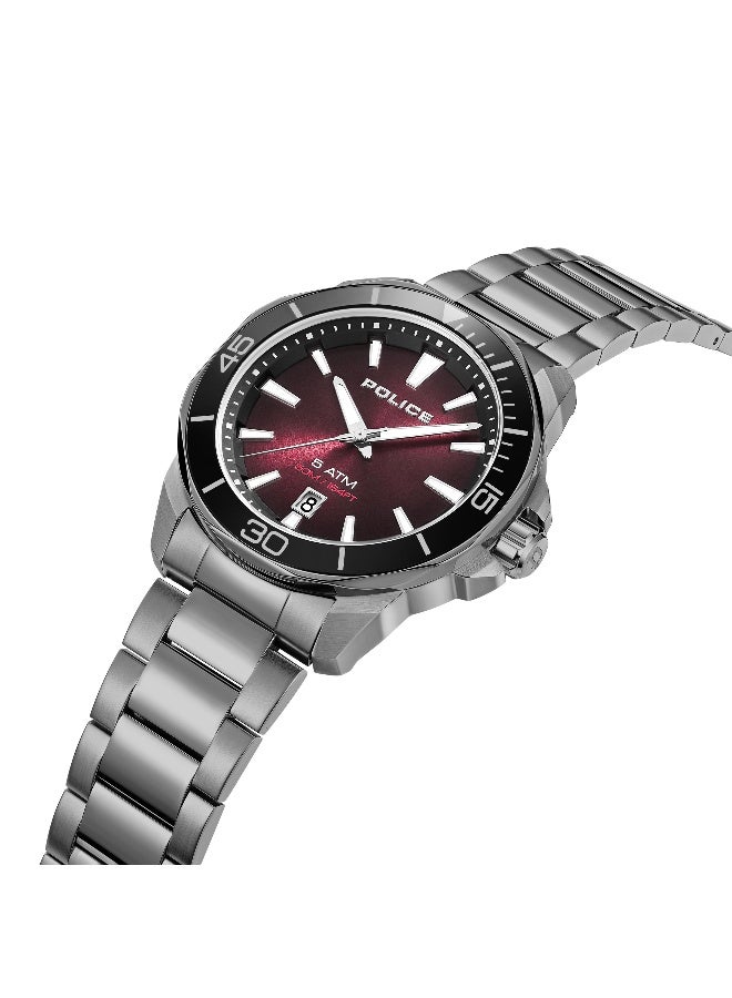 بوليس ساعة أنالوج برباط معدني رمادي Gunmetal بقرص بورجوندي - 43 مم - Image 2