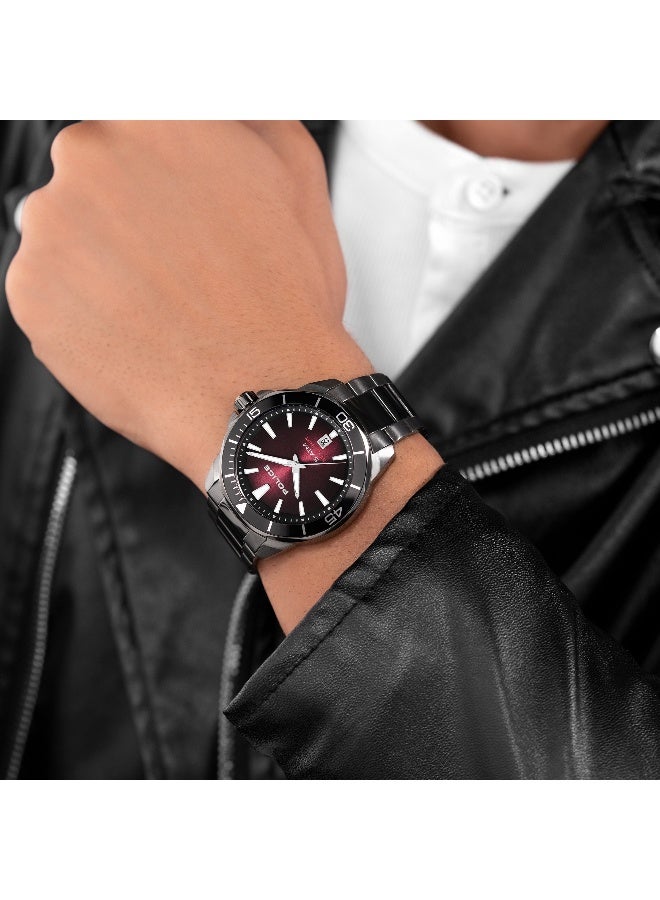 بوليس ساعة أنالوج برباط معدني رمادي Gunmetal بقرص بورجوندي - 43 مم - Image 5