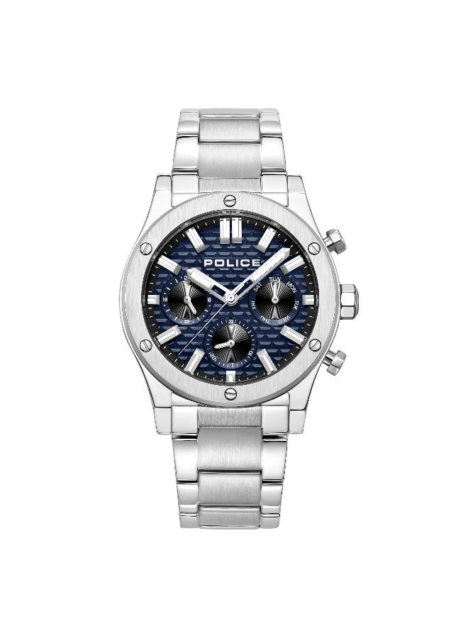 POLICE Men's Polysh Blue Dial Silver Stainless Steel Bracelet Multifunction Watch - 42mm - Image 1