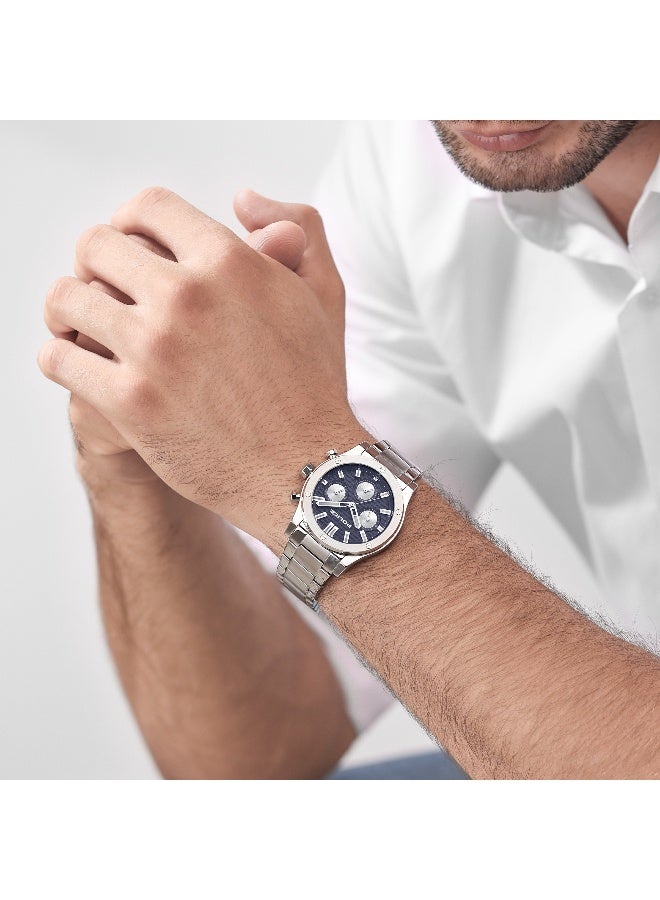 POLICE Men's Polysh Blue Dial Silver Stainless Steel Bracelet Multifunction Watch - 42mm - Image 5