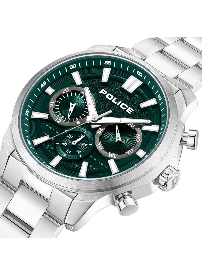 بوليس ساعة متعددة الوظائف برابط معدني فضي بقرص أخضر رانجي - 44 مم - Image 4
