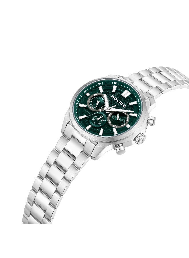 بوليس ساعة متعددة الوظائف برابط معدني فضي بقرص أخضر رانجي - 44 مم - Image 2