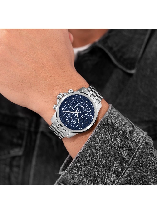 POLICE Men's Mensor Blue Dial Silver Metal Bracelet Multifunction Watch - 44mm - Image 5