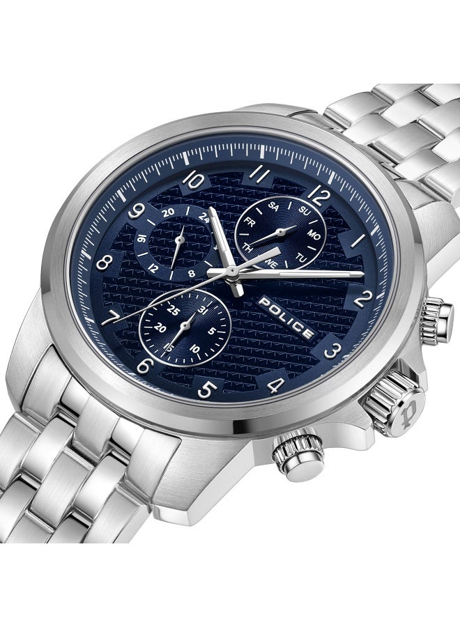 POLICE Men's Mensor Blue Dial Silver Metal Bracelet Multifunction Watch - 44mm - Image 4