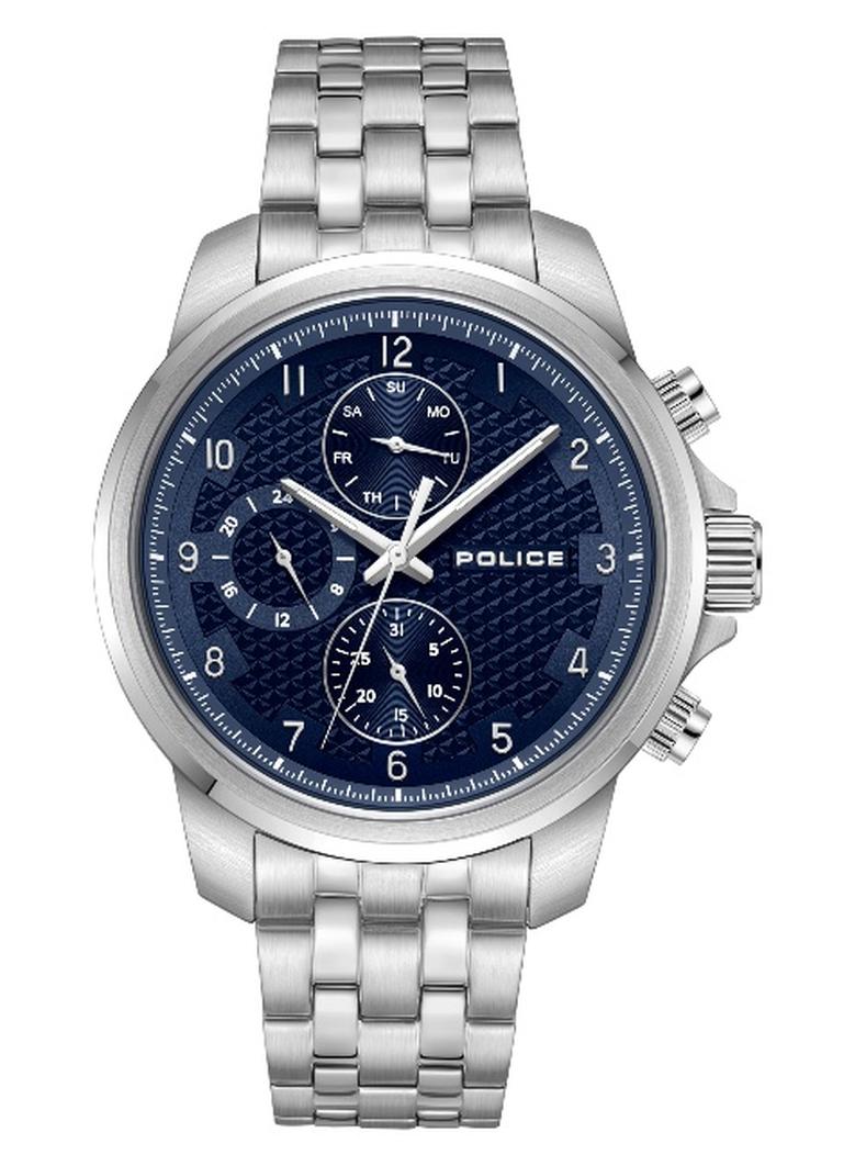 بوليس ساعة ميسنور متعددة الوظائف بقرص أزرق وسوار معدني فضي - 44 مم - Image 1