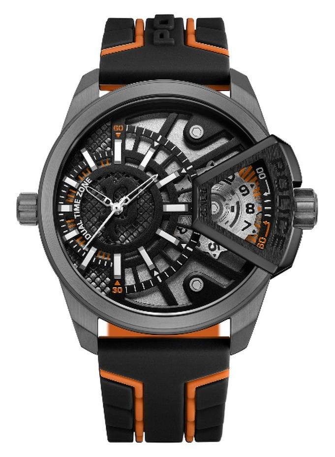 POLICE Men's Underlined Black Grey Dial Black Silicone Strap Analog Watch - 46mm - Image 1