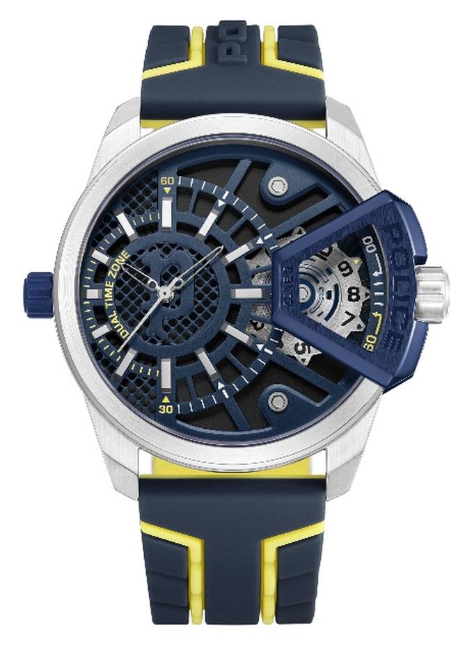 بوليس ساعة أنالوج بحزام سيليكون أزرق بقرص رمادي أزرق - 46 مم - Image 1