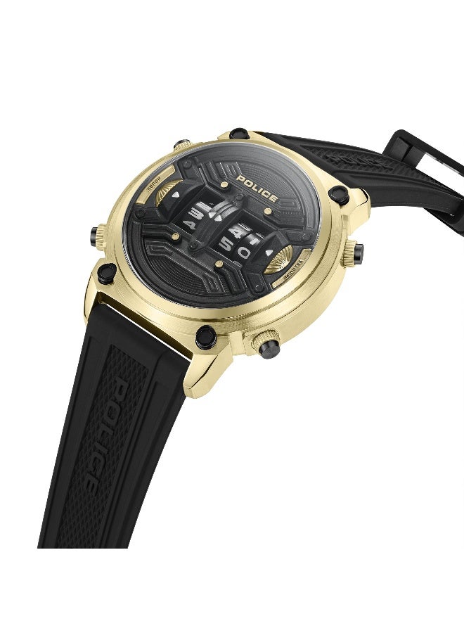 بوليس ساعة أنالوج-رقمية بقرص كريمي مضيء وحزام سيليكون أسود - 50 مم - Image 2