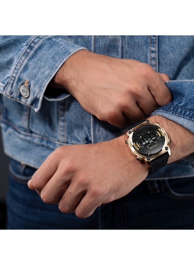 بوليس ساعة أنالوج-رقمية بقرص كريمي مضيء وحزام سيليكون أسود - 50 مم - Image 5