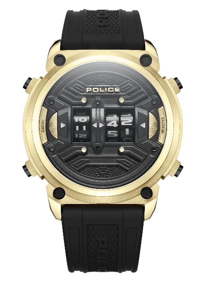 بوليس ساعة أنالوج-رقمية بقرص كريمي مضيء وحزام سيليكون أسود - 50 مم - Image 1
