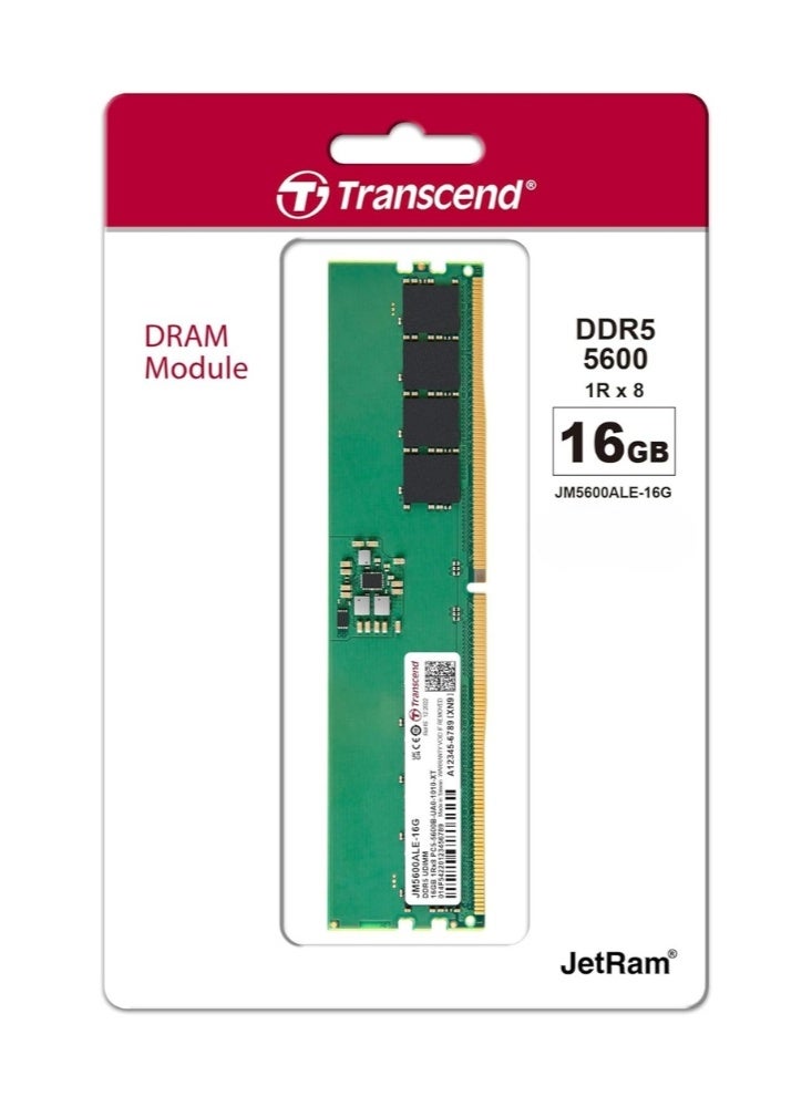 Transcend JetRAM UDIMM 16GB DDR5 5600 Mhz | CL46 1.1V | JM5600ALE-16G | Desktop Memory RAM - 5inch green 5inch green - Image 1
