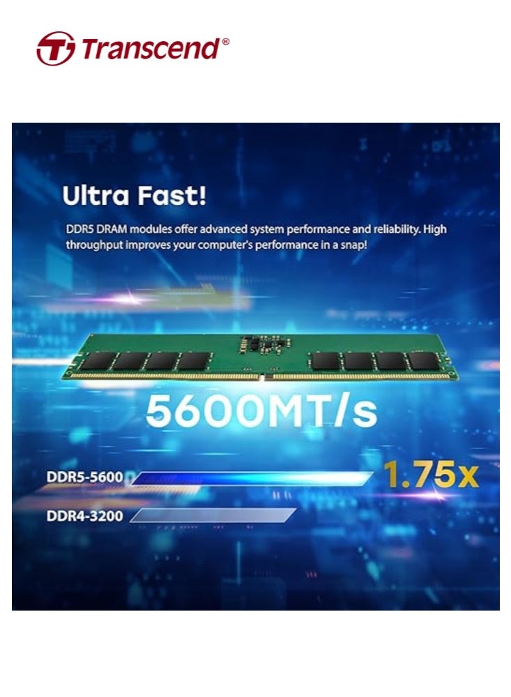 Transcend JetRAM UDIMM 16GB DDR5 5600 Mhz | CL46 1.1V | JM5600ALE-16G | Desktop Memory RAM - 5inch green 5inch green - Image 4