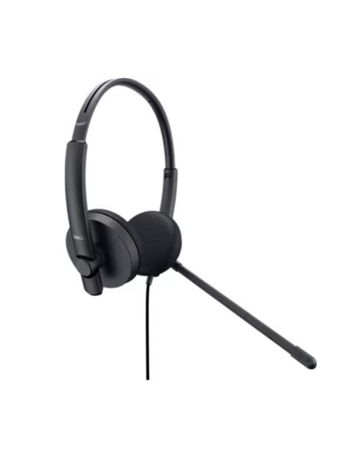 ديل Dell WH1022 Wired Stereo Headset with Noise-Cancelling Microphone, USB-A & 3.5mm Connectivity, In-Line Controls, LED Mute Indicator, and Leatherette Cushions – Black - Image 1