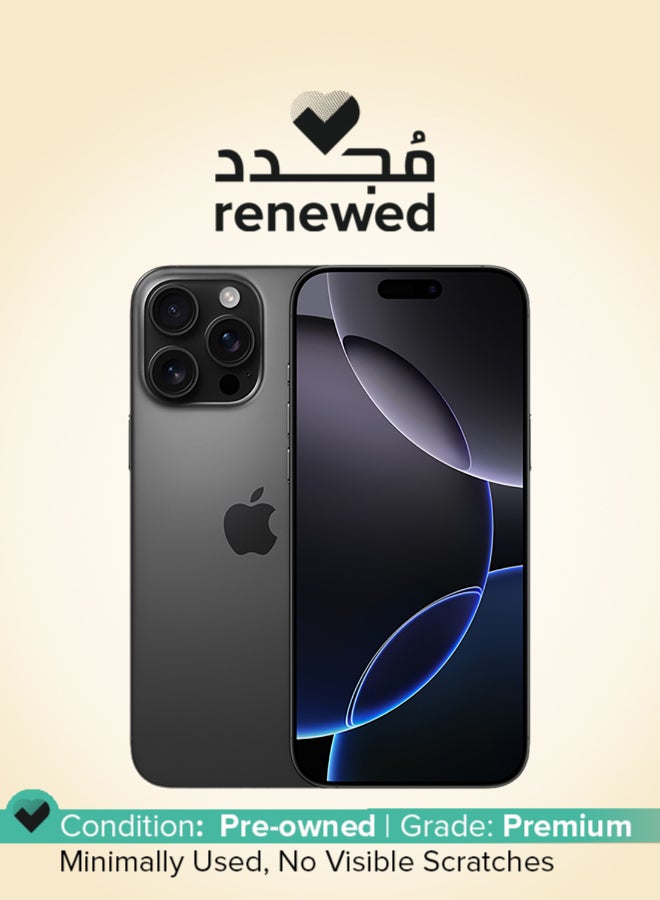 ابل  مجدد - آيفون 16 برو ماكس 8 جيجابايت رام 512 جيجابايت أسود تيتانيوم 5G مع فيس تايم - النسخة الدولية - Image 1