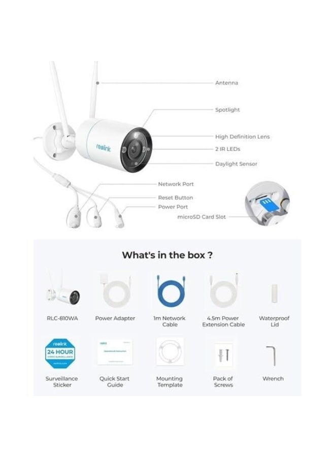 reolink WiFi Bullet 8MP Outdoor Security Camera | 2.8mm Lens, Color Night Vision, Human/Vehicle/Animal Detection, IP67 Waterproof, Two-Way Audio, Wireless IP CCTV, 24/7 Home Surveillance - Image 5