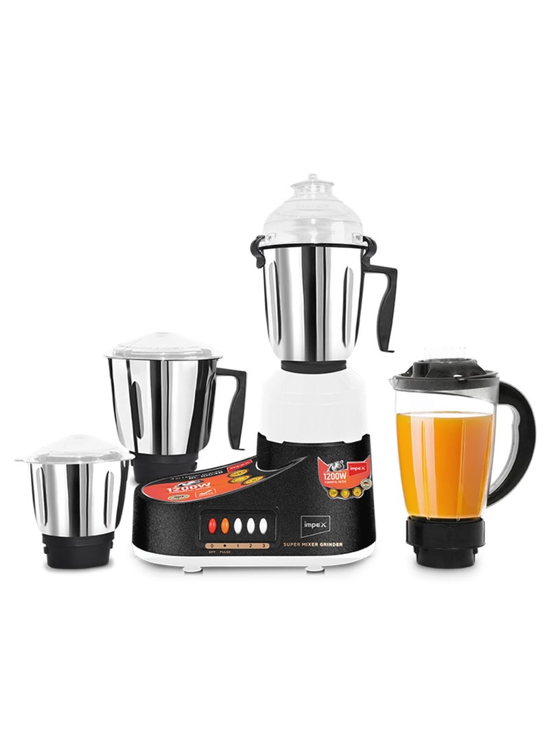 إمبكس خلاط ومطحنة 4 في 1 | خلاط كهربائي متعدد الوظائف ومطحنة | 3 سرعات مع تحكم نبضي | 3 أوعية من الفولاذ المقاوم للصدأ (1.5 لتر، 1.2 لتر، 0.5 لتر) ووعاء واحد بدون فلتر (1.5 لتر) | محرك قوي مع حماية من السخونة الزائدة | مقاوم للصدأ | شفرات حادة وقوية - - Image 1