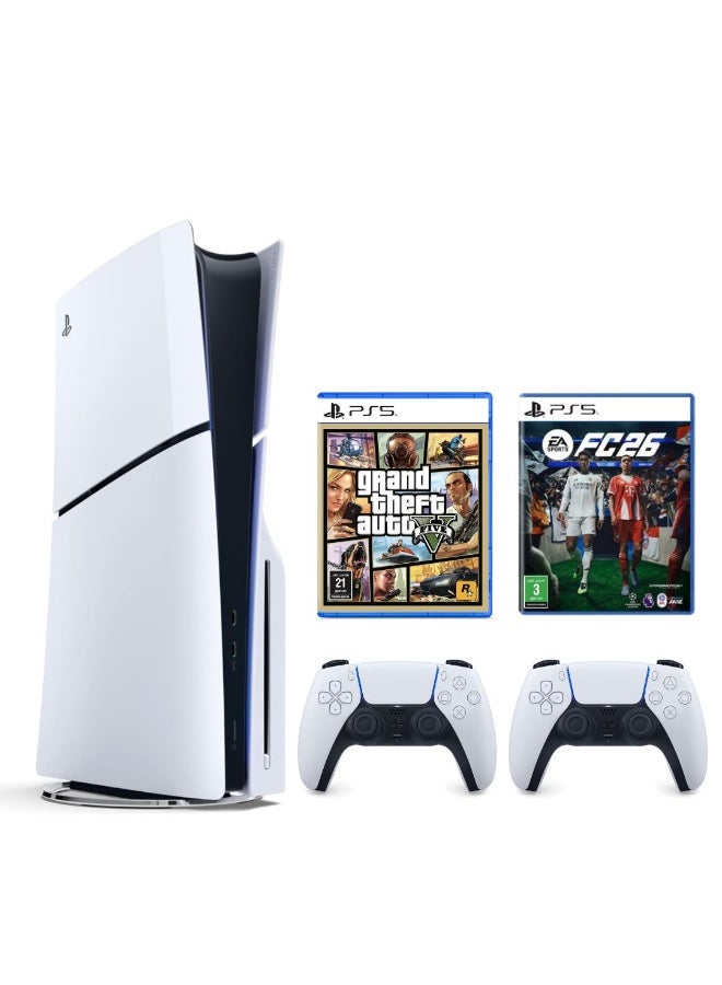 Sony PlayStation 5 Slim Disc Console (KSA Version) With Extra Controller Grand Theft Auto V And EA FC 26 - Image 1