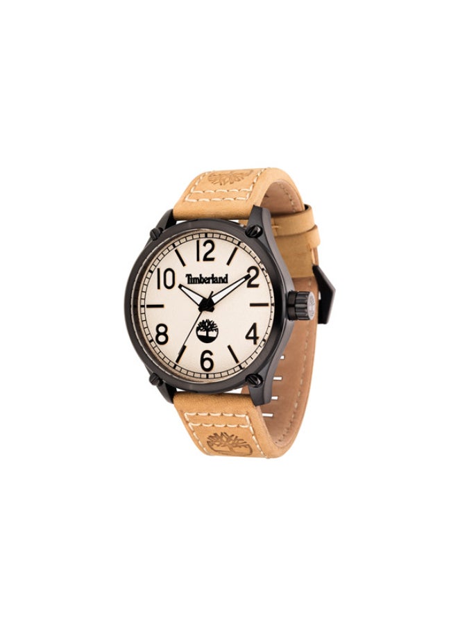 Timberland Men's Leighton Men's Off White Dial Brown Leather Strap Analog Watch 5ATM