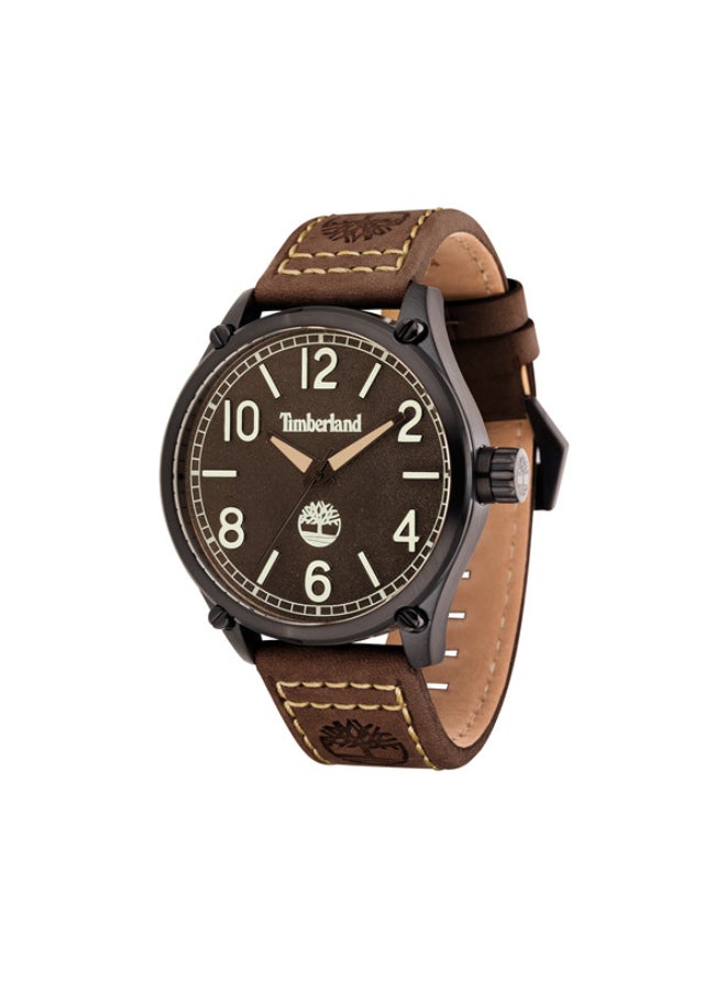 تمبرلاند ساعة أنالوج للرجال بقرص بني داكن وحزام جلد بني 5ATM