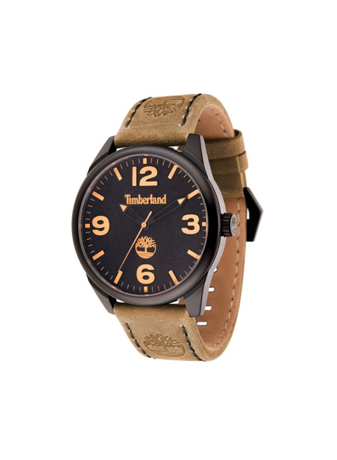 تمبرلاند ساعة هولليستون للرجال بقرص أسود وحزام جلد بني تناظري 5ATM