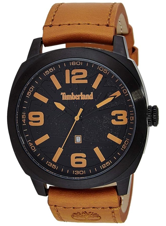 تمبرلاند ساعة أنالوج للرجال من ريتشمونت بقرص أسود وحزام جلد برتقالي 5ATM