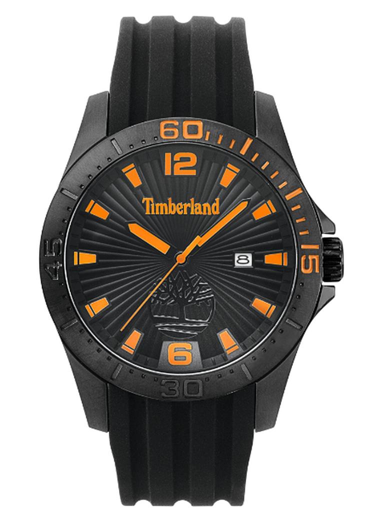 تمبرلاند ساعة دينيت للرجال بقرص أسود وحزام سيليكون أسود تناظري 5ATM - Image 1