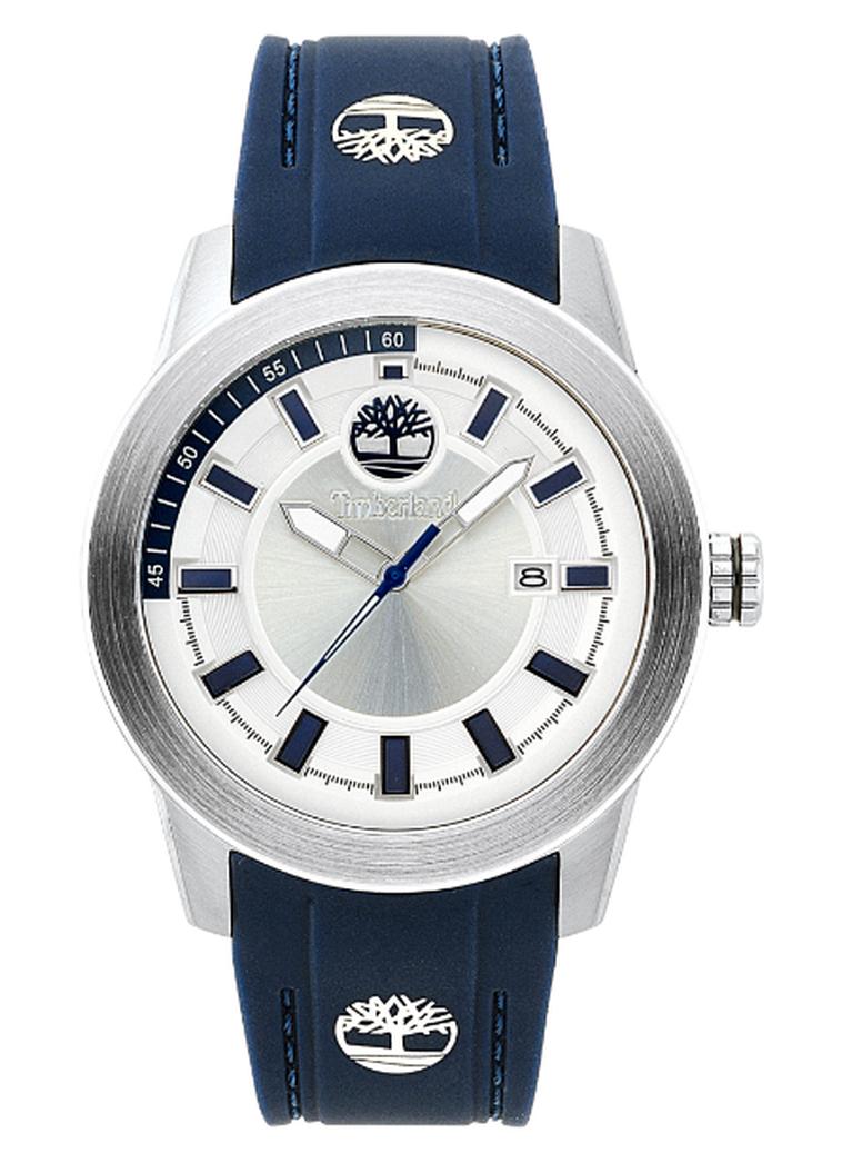 تمبرلاند ساعة أنالوج للرجال بفينوا بقرص فضي وحزام سيليكون أزرق 5ATM - Image 1