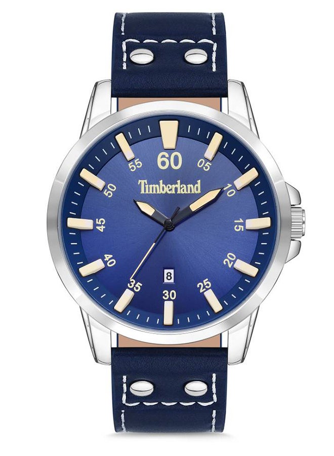 Timberland Men's Eastham Men's Blue Dial Blue Leather Strap Analog Watch 3ATM