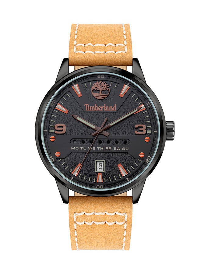 Timberland Men's Ellacoya-Z Men's Black Dial Tan Leather Strap Analog Watch 46mm