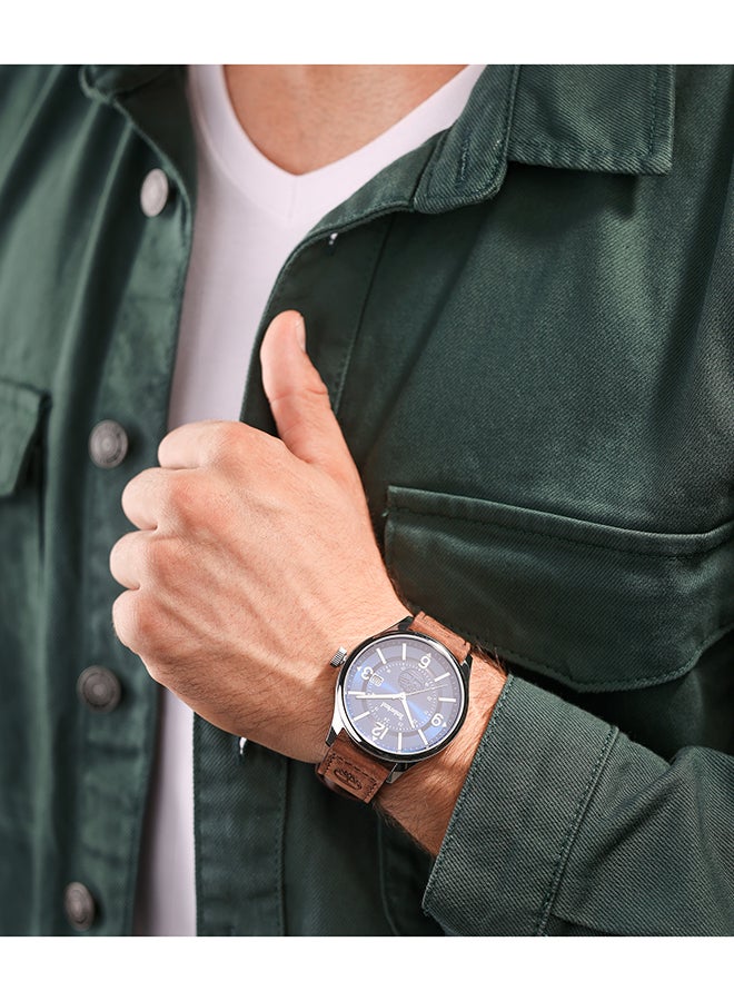 Timberland Men's Blake Men's Navy Dial Silver Leather Strap Analog Watch 46mm - Image 5