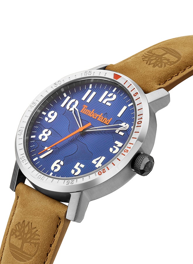 تمبرلاند ساعة أنالوج للرجال بقرص أزرق وحزام جلد تان 5ATM - Image 2