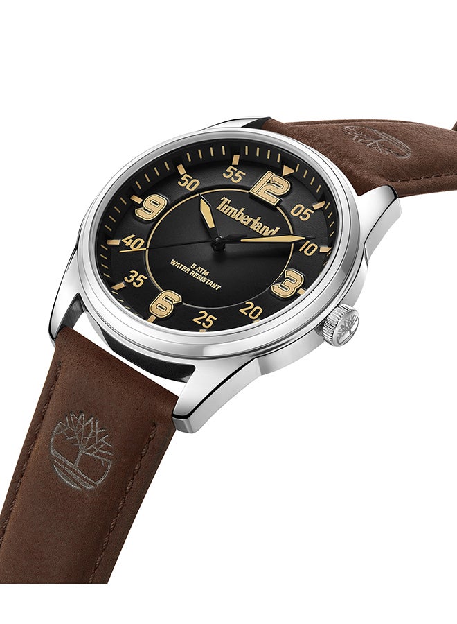 Timberland Men's Eastport Men's Charcoal Dial Brown Leather Strap Analog Watch 45mm - Image 2