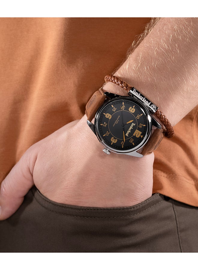 Timberland Men's Eastport Men's Charcoal Dial Brown Leather Strap Analog Watch 45mm - Image 5