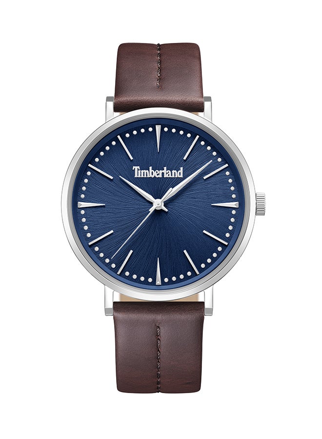 تمبرلاند ساعة أنالوج للرجال بقرص أزرق داكن وحزام جلد بني داكن 42 مم - Image 1