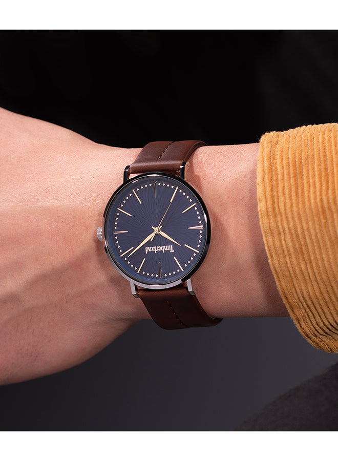تمبرلاند ساعة أنالوج للرجال بقرص أزرق داكن وحزام جلد بني داكن 42 مم - Image 5